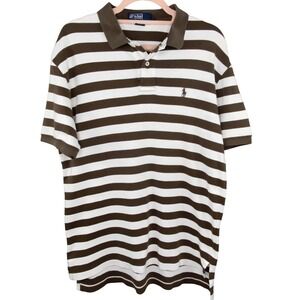 Polo Ralph Lauren Polo Shirt Mens M Brown White Striped Cotton Y2K Rugby